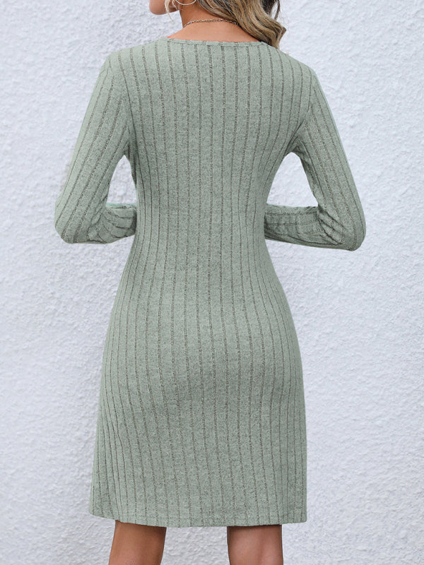 Women's Button Waist Long Sleeve Dress