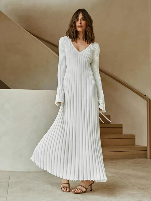 महिलाओं की लंबी बेल आस्तीन स्लिम फिट बुना हुआ पोशाक