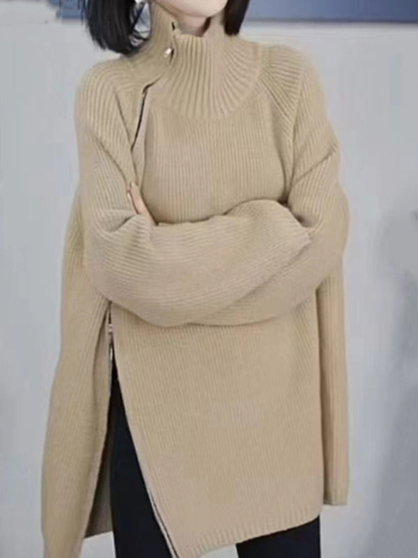 Women's turtleneck sweater with side zipper