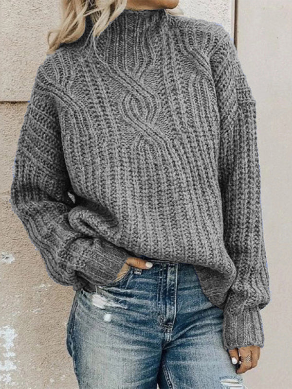 Women's pullover turtleneck twist knitted sweater top