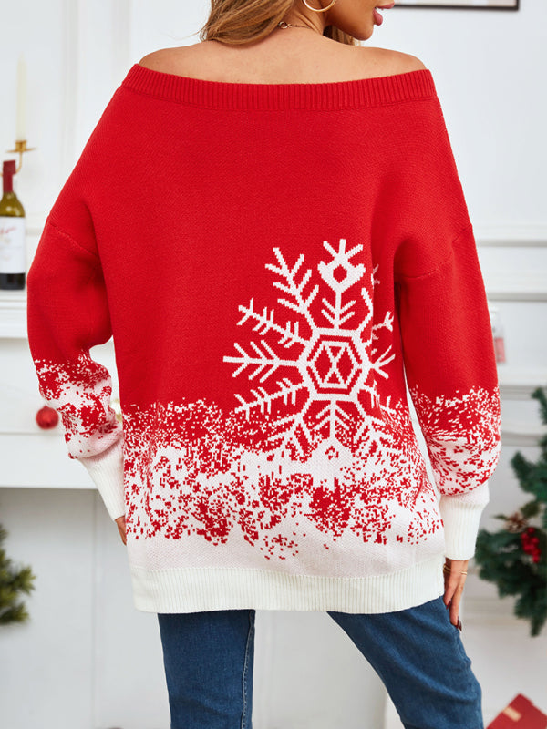 महिलाओं का क्रिसमस कैज़ुअल बोट नेक स्वेटर