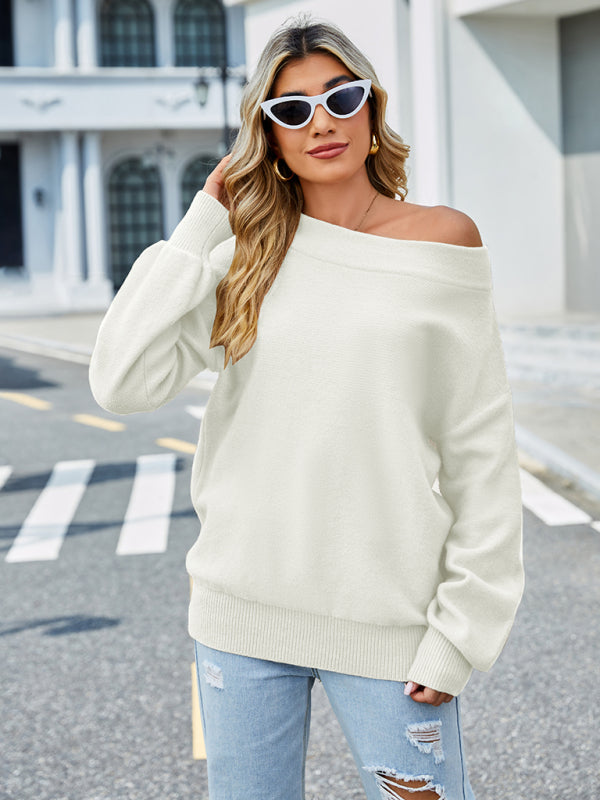 Women's one-shoulder loose sweater