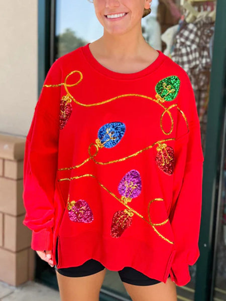 Women's Christmas sequined long-sleeved pullover sweatshirt