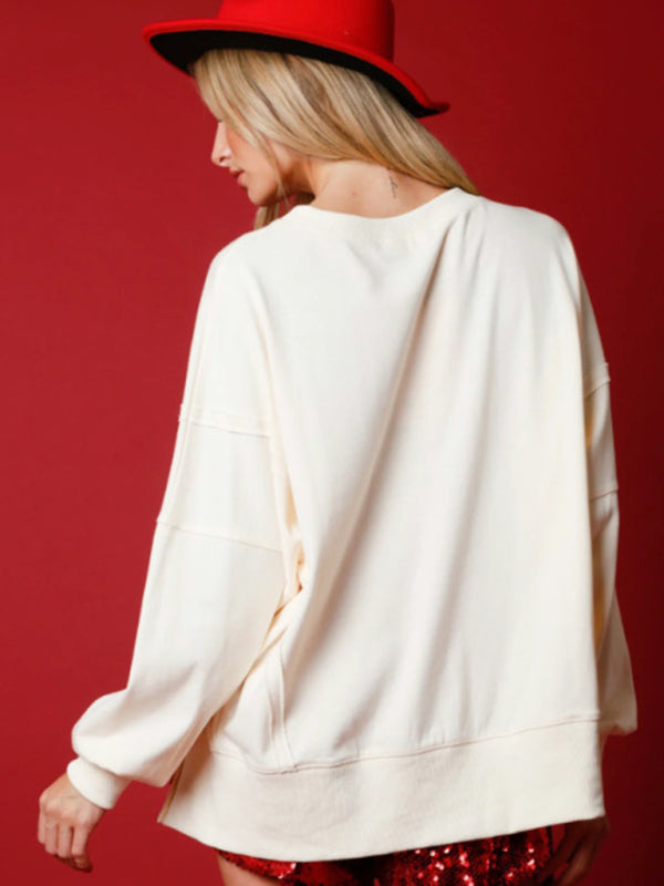 Women's Christmas sequined long-sleeved pullover sweatshirt