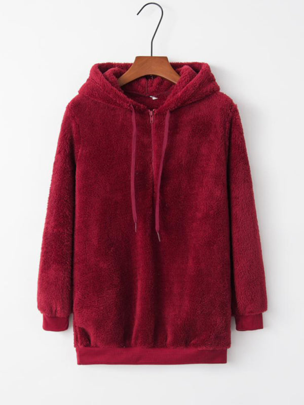 Women's drawstring pocket fleece hoodie