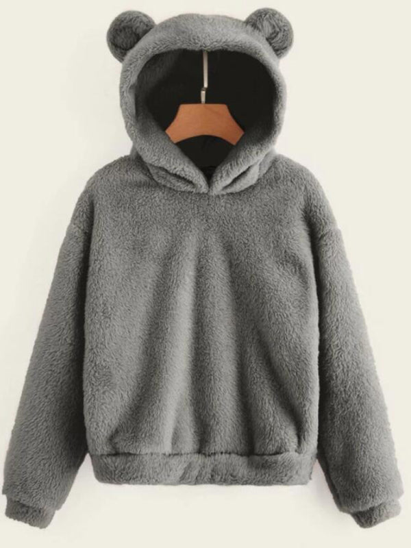 Fur bunny ear hooded warm sweatshirt