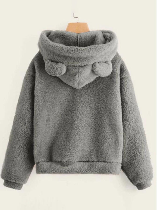 Fur bunny ear hooded warm sweatshirt