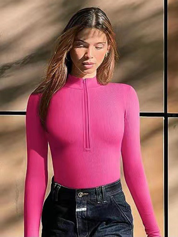 Women's stand collar long sleeve bodysuit