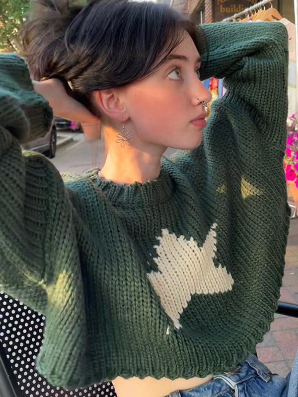 महिलाओं का ढीला पांच-नुकीला सितारा छोटा स्वेटर