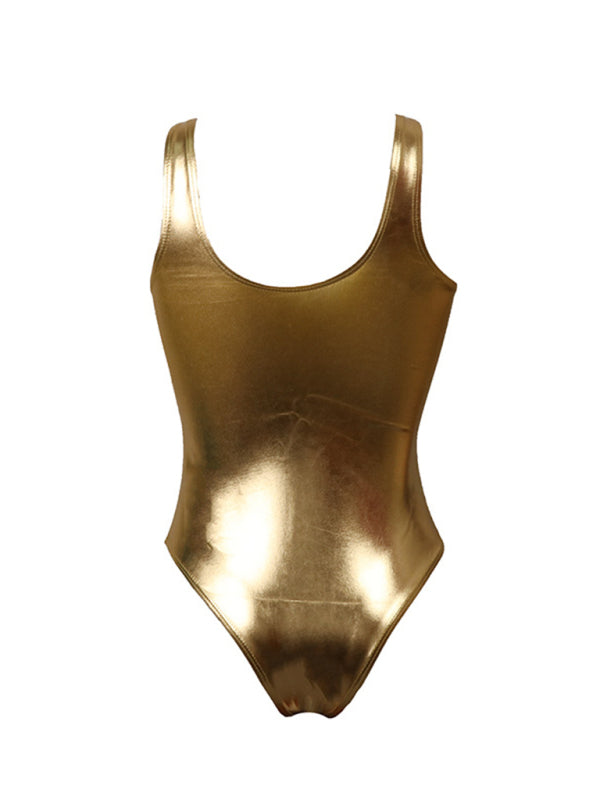 Reflective gold and silver one-piece swimsuit
