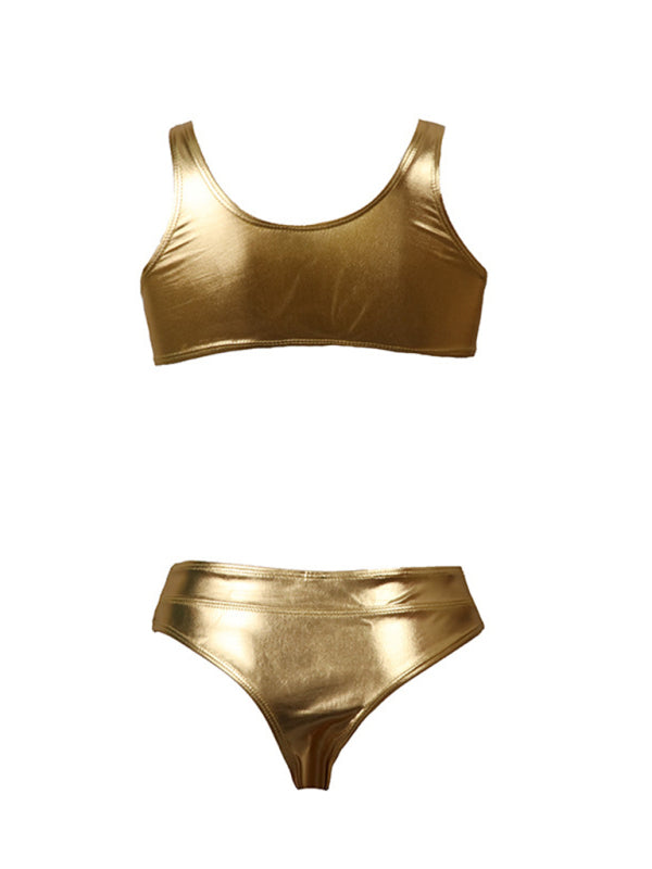 Reflective gold and silver one-piece swimsuit