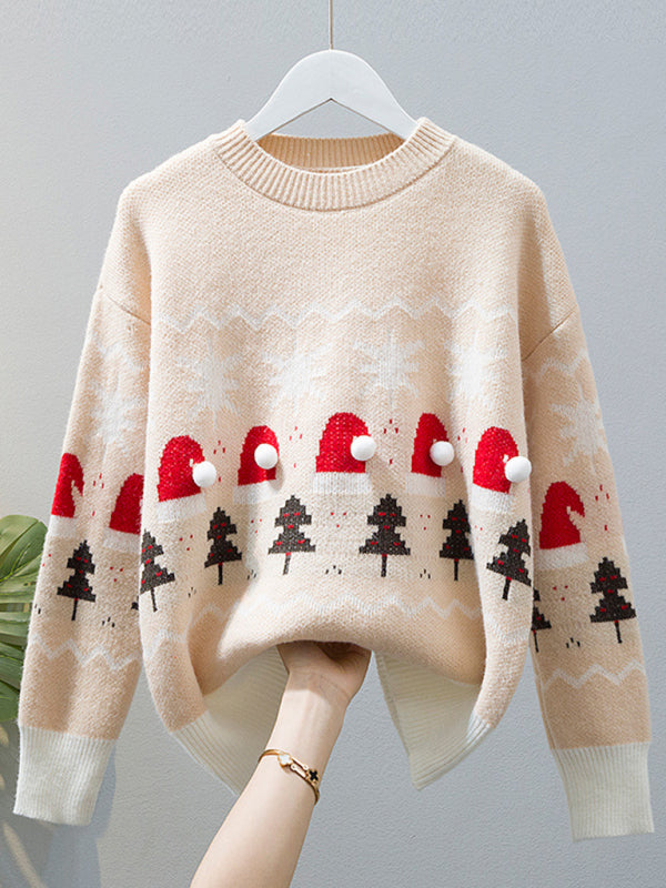 Christmas cute lazy style loose casual round neck pullover red sweater