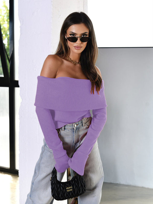 One-neck long-sleeved sweater top