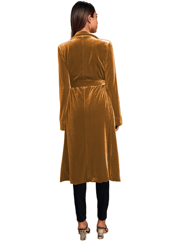 Women's gold velvet casual long lapel blazer coat