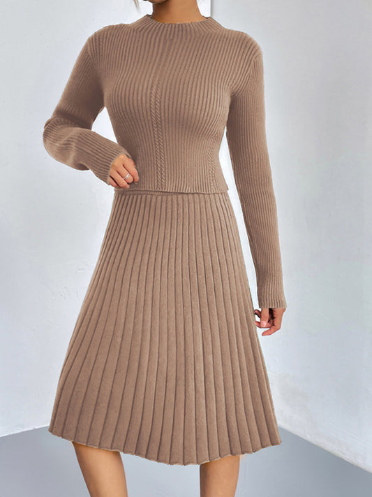 Women's knitted sweater slim fit skirt two-piece set