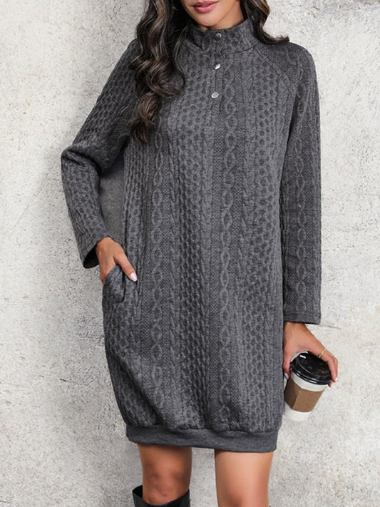 Women's solid color casual stand collar sweatshirt dress