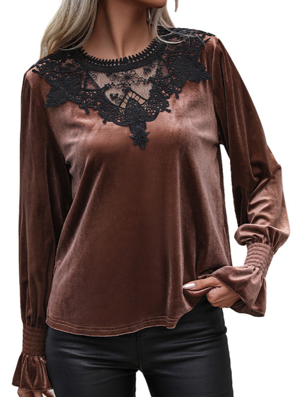 Women's lace stitching long-sleeved top