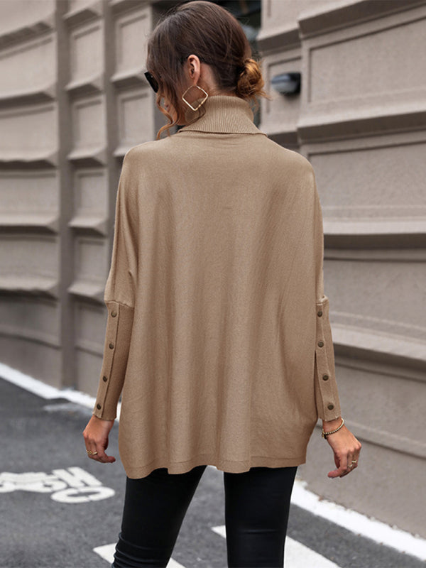 Women's mid-length solid color turtleneck sweater