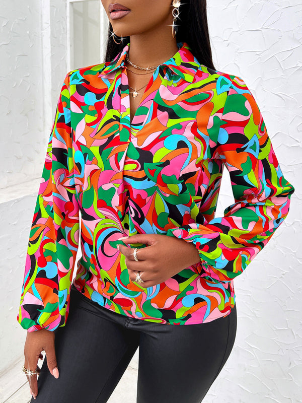 Slim long-sleeved shirt with printed lapel