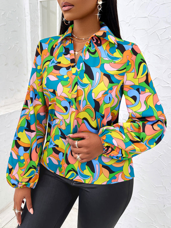 Slim long-sleeved shirt with printed lapel