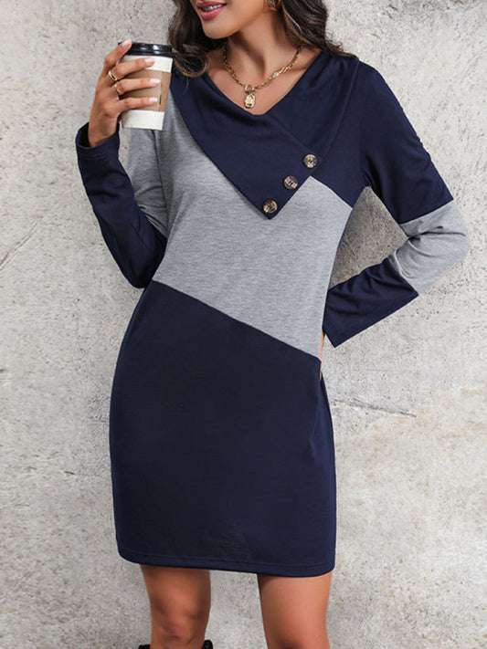 Women's casual color block long sleeve sweatshirt dress