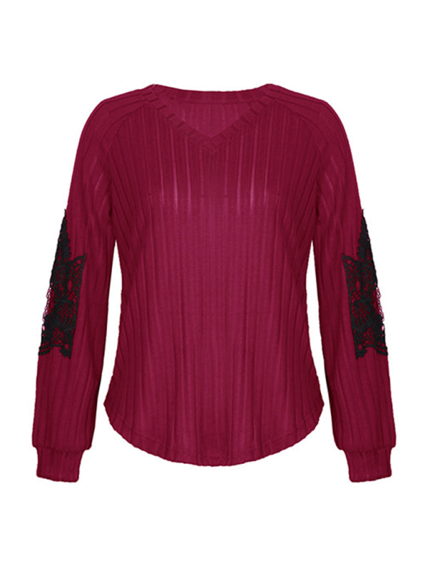 Women's solid color knitted sweater bottoming top