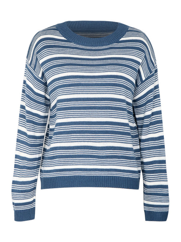 Women's round neck long sleeve striped sweater