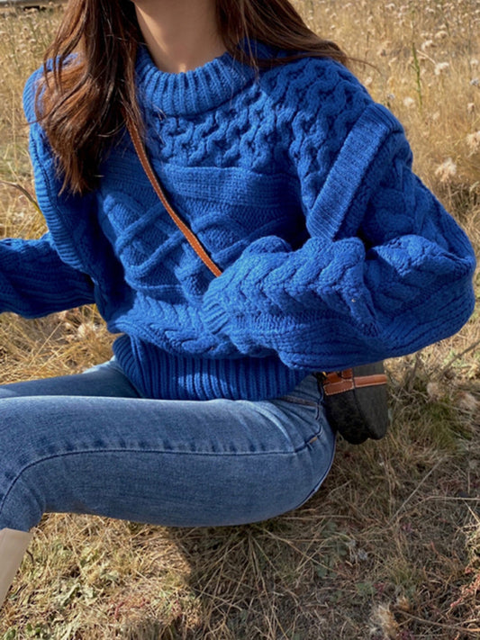 नया पुराना मोटा फूलों वाला बुना हुआ लंबी बाजू वाला स्वेटर