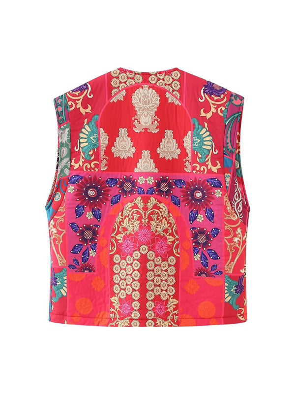 Floral print sleeveless cardigan vest