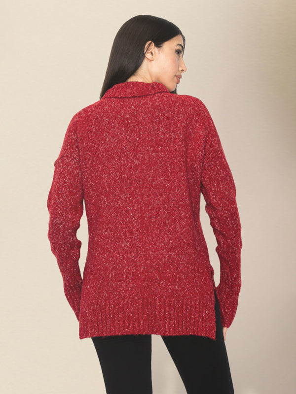 महिलाओं का कैज़ुअल लैपल ड्रॉप शोल्डर लूज़ स्वेटर