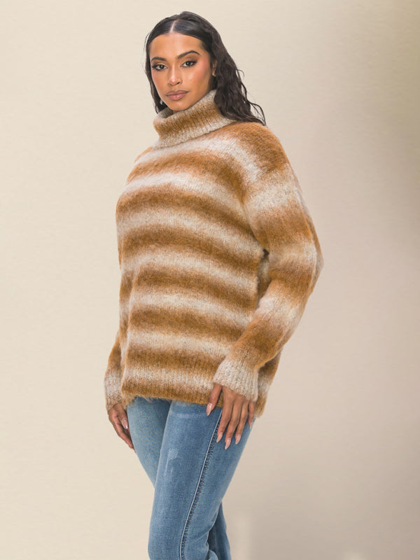 महिलाओं का कैज़ुअल स्ट्राइप्ड लैपल ड्रॉप शोल्डर लूज़ स्वेटर