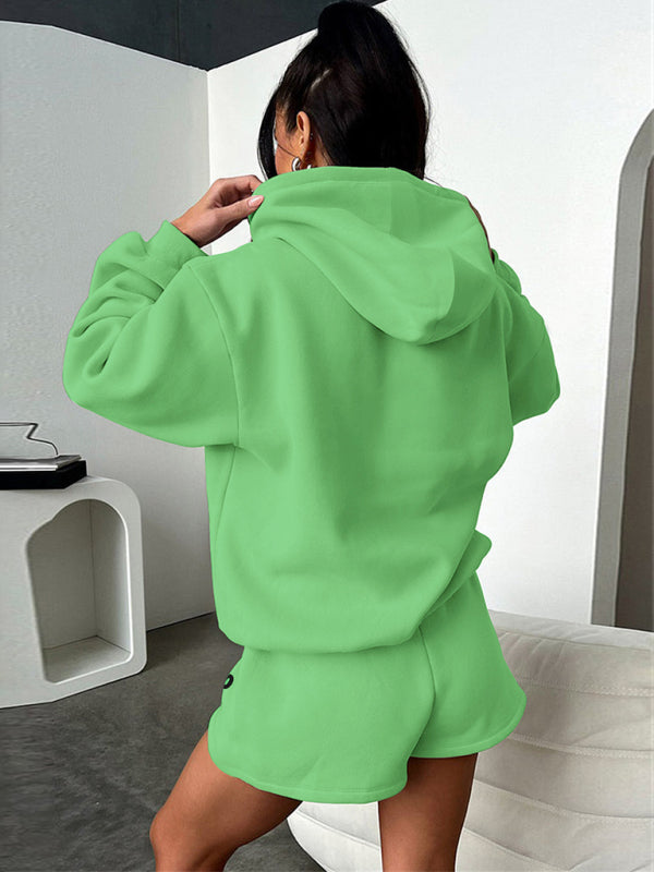 Women's loose solid color letter print sweatshirt shorts set