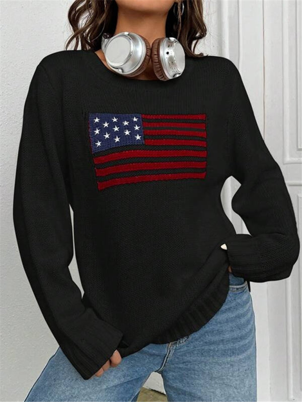 Loose round neck flag pattern simple and versatile knitted sweater
