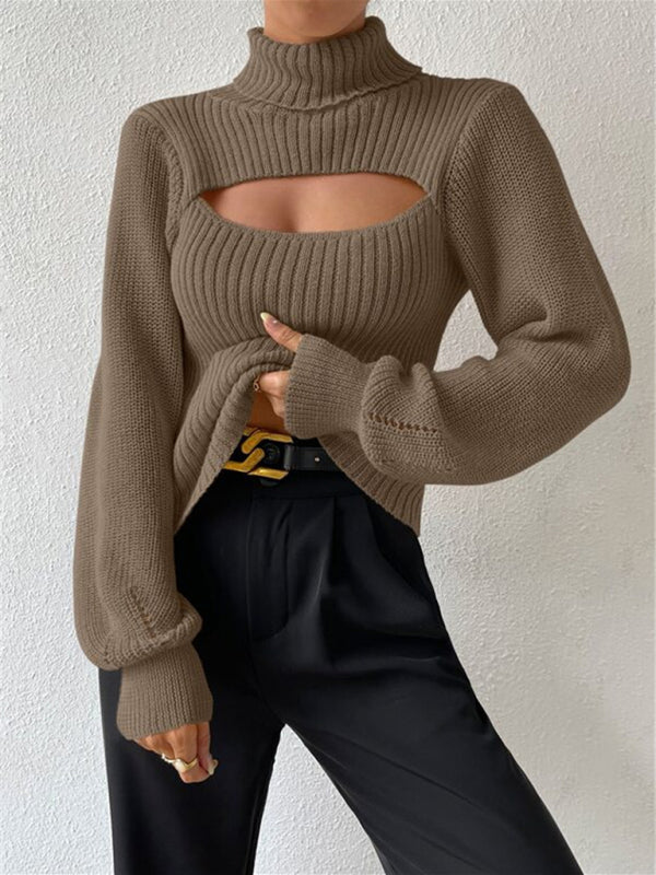 Loose versatile turtleneck hollow sweater