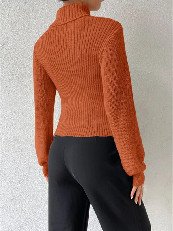 Loose versatile turtleneck hollow sweater