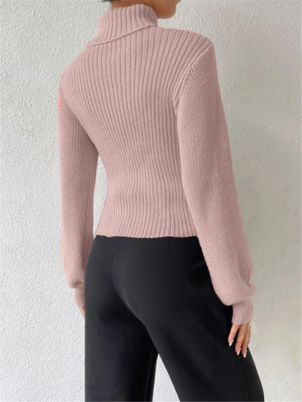 सेक्सी ढीला बहुमुखी स्वेटर टर्टलनेक खोखला स्वेटर बाहरी शीर्ष