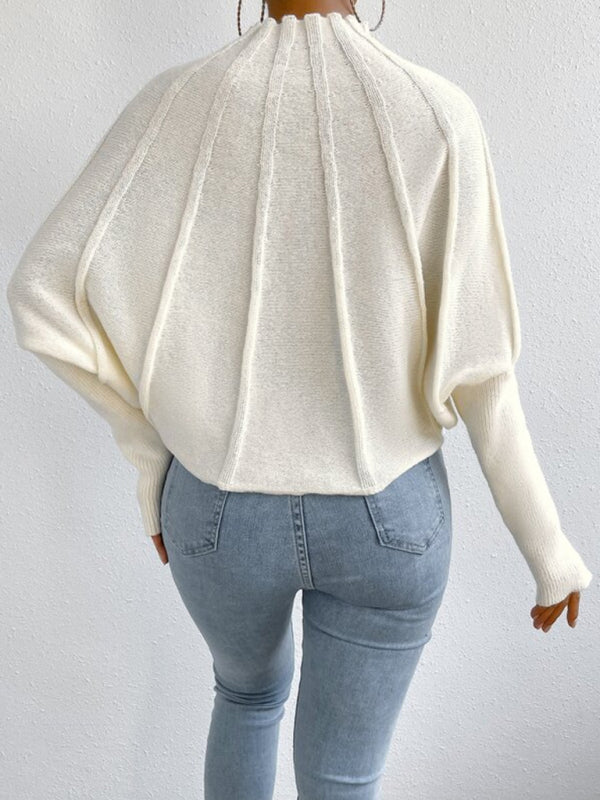 हाफ टर्टलनेक ठोस रंग बहुमुखी बुना हुआ स्वेटर बैट आस्तीन स्वेटर
