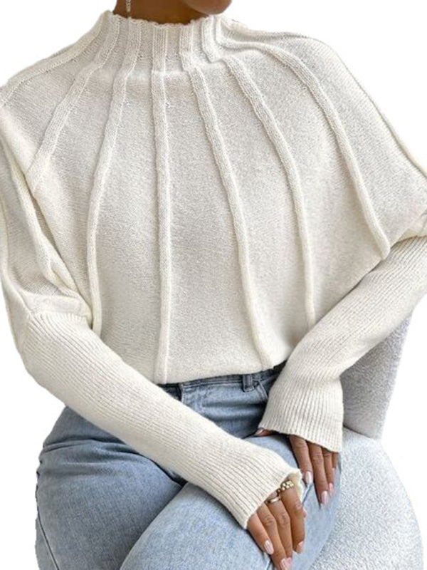 Half turtleneck solid color versatile knitted pullover bat sleeve sweater