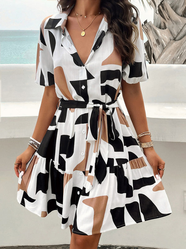 Women's elegant printed short-sleeved dress