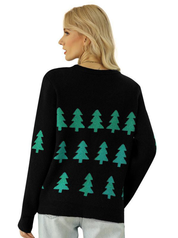 新款聖誕樹提花聖誕休閒套頭針織毛衣