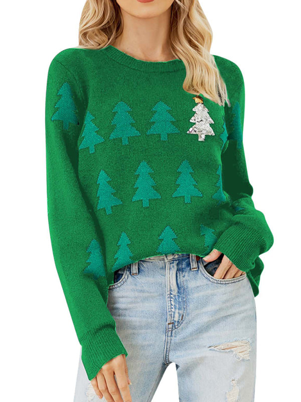 नया क्रिसमस ट्री जेकक्वार्ड क्रिसमस कैज़ुअल स्वेटर बुना हुआ स्वेटर