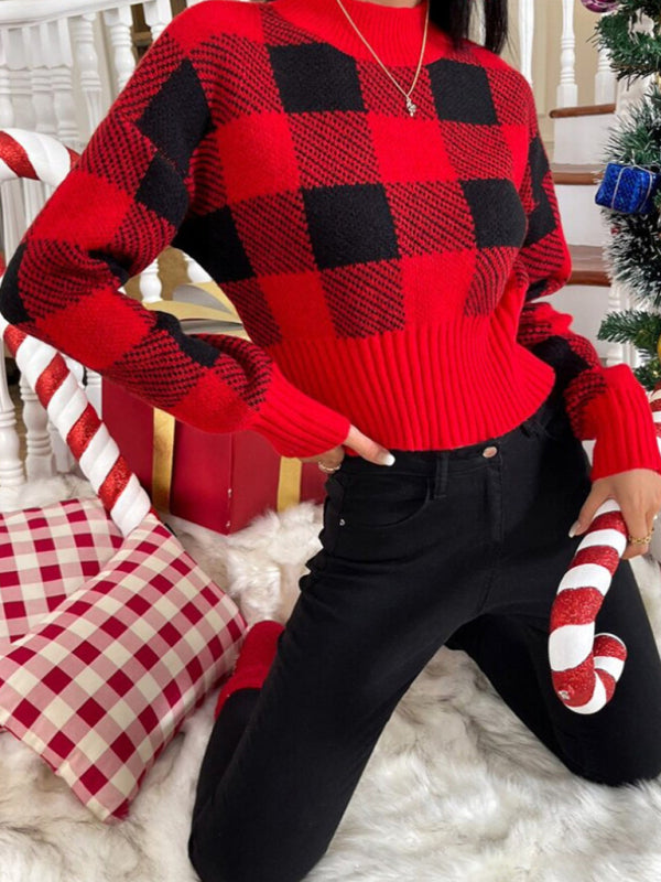 Round neck loose jacquard plaid New Year and Christmas knitted sweater