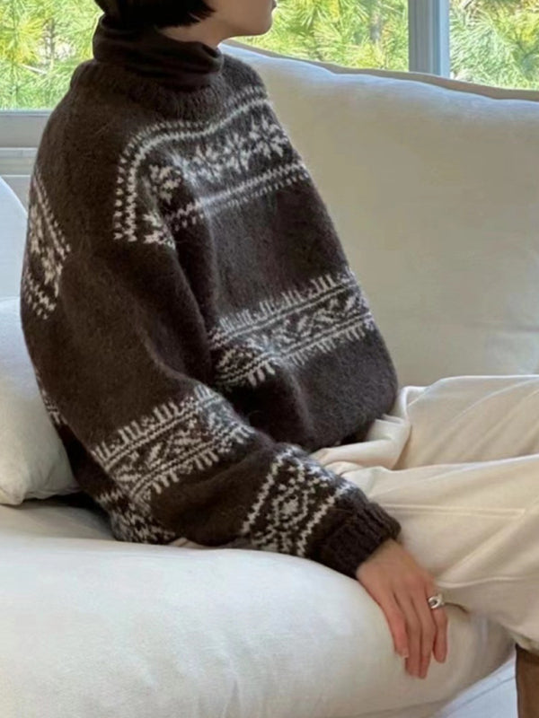 नया ढीला मोटा क्रिसमस रेट्रो जातीय शैली गोल गर्दन स्वेटर स्वेटर