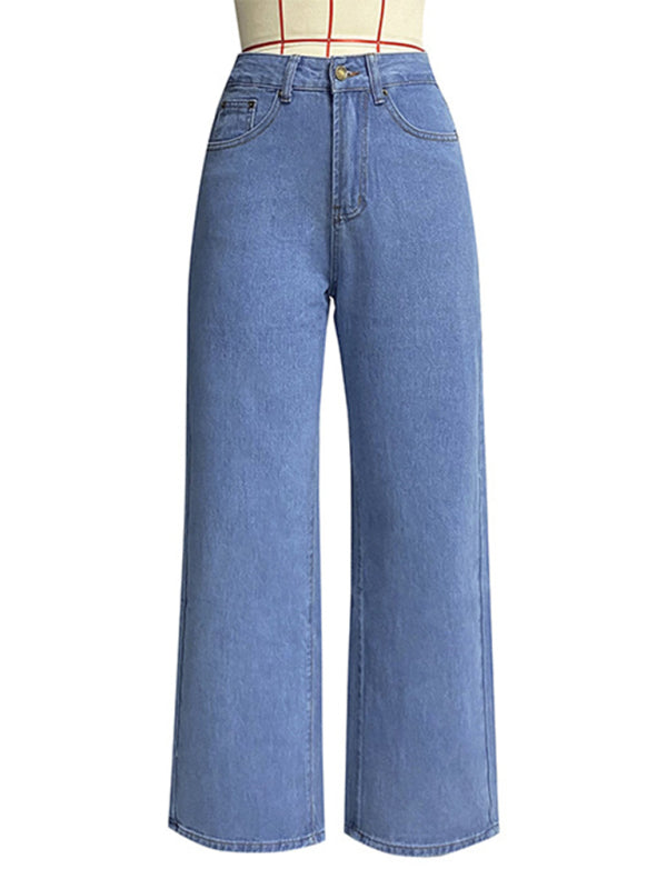 Women's high waist wide leg washed jeans
