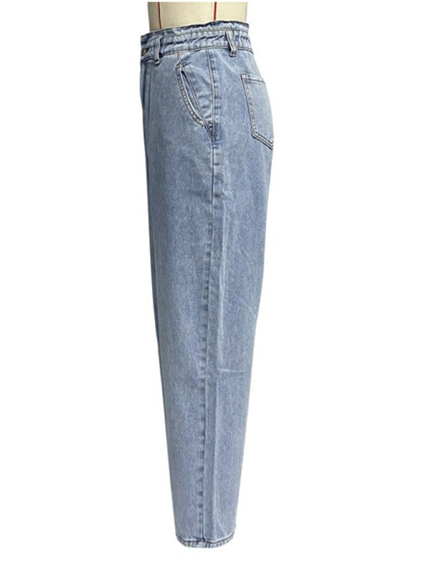 Women's casual high waist washed straight jeans