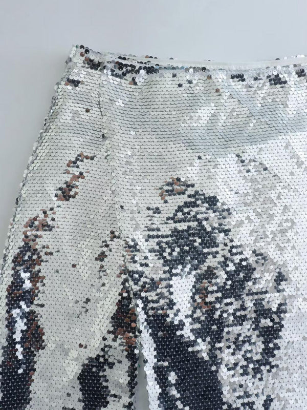 Silver sequined high waist skirt with slits on both sides