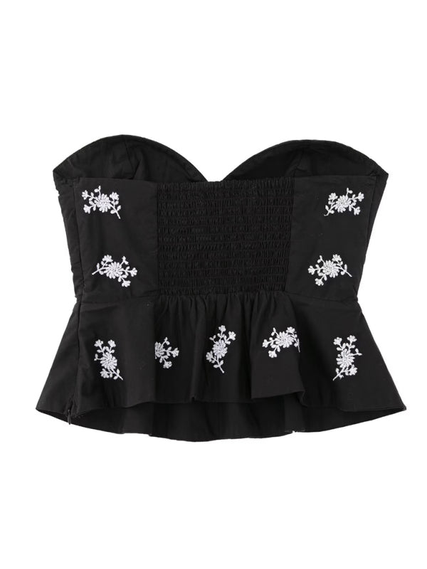 Women's floral embroidered poplin tube top