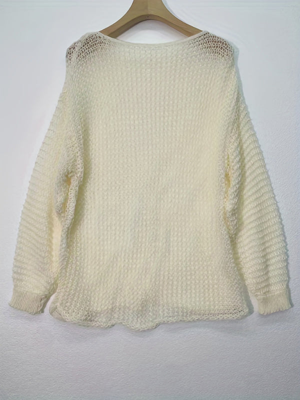 Women's solid color hollow loose long-sleeved sweater