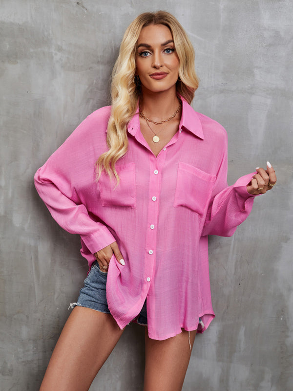 Loose Long Sleeve Single Breasted Solid Color Shirt