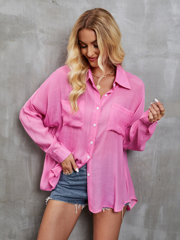 Loose Long Sleeve Single Breasted Solid Color Shirt